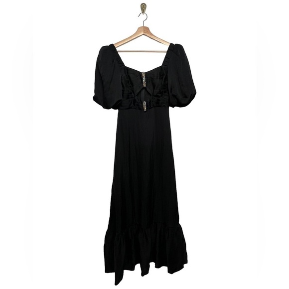 NWT SANDRO Falbala Rhinestone Embellished Cutout Midi Dress Black 0 - Picture 9 of 15